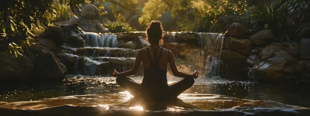 a person meditating peacefully in a serene natural setting.