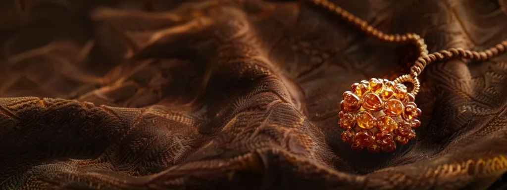 a close-up shot of a shimmering, sacred eighteen mukhi rudraksha pendant glowing on a dark velvet background.