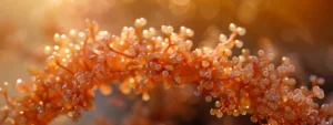 a delicate coral bracelet gleaming under soft natural light, radiating elegant beauty and emotional healing.