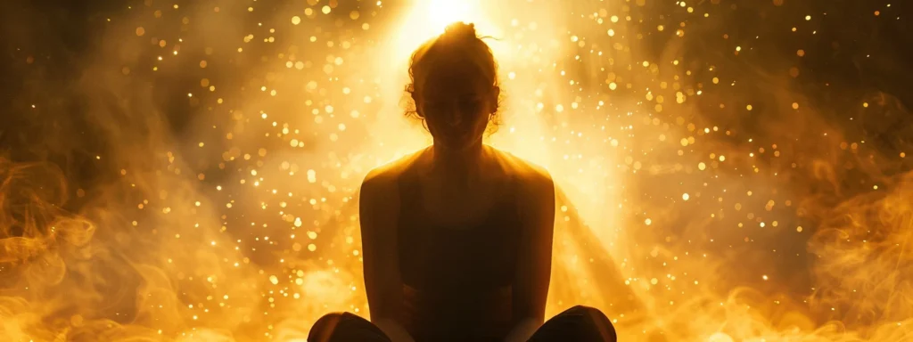 a person surrounded by a shimmering aura of healing light as they unlock ptsd healing with psych-k basics.