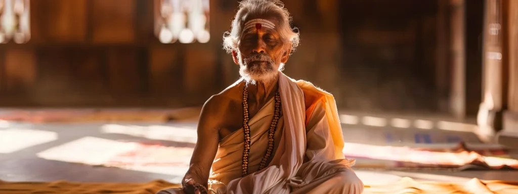 a serene meditator wearing a single-faced rudraksha bead, radiating inner calm and tranquility.