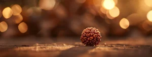 a sparkling thirteen mukhi rudraksha bathed in gentle cleansing light.