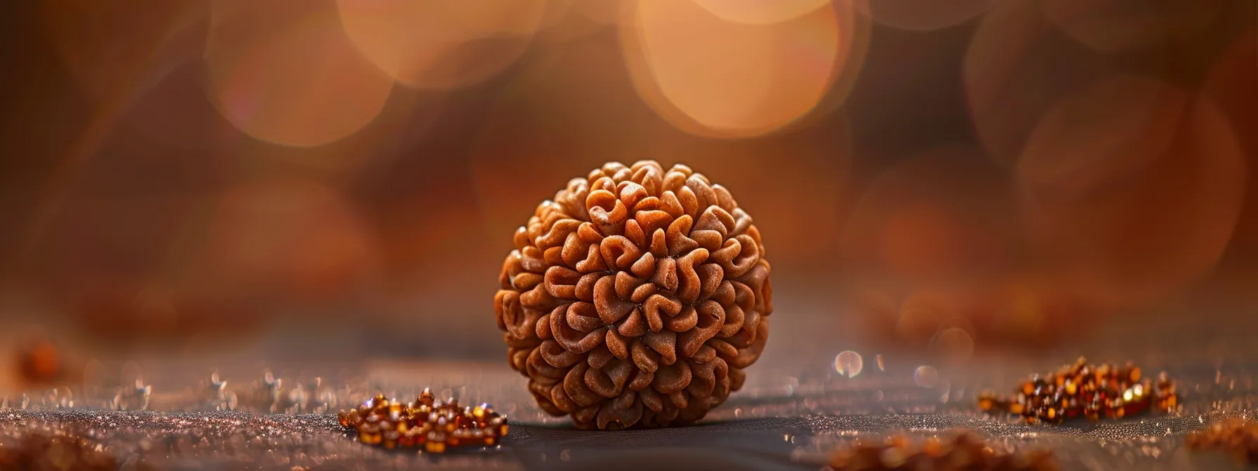 a close-up photo of a twelve mukhi rudraksha bead, showcasing its intricate details and sacred appearance.