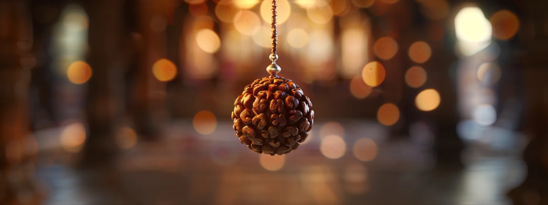 an intricately carved thirteen mukhi rudraksha bead suspended in midair, surrounded by a soft glow, symbolizing the fusion of traditional beliefs with scientific discoveries.