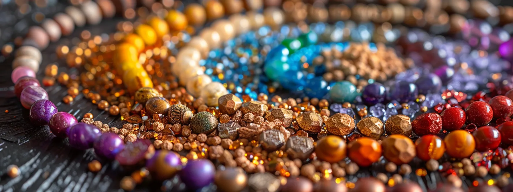 a close-up photo of colorful chakras and smooth, sacred rudraksha beads arranged in a circle, symbolizing balance and spiritual connection.