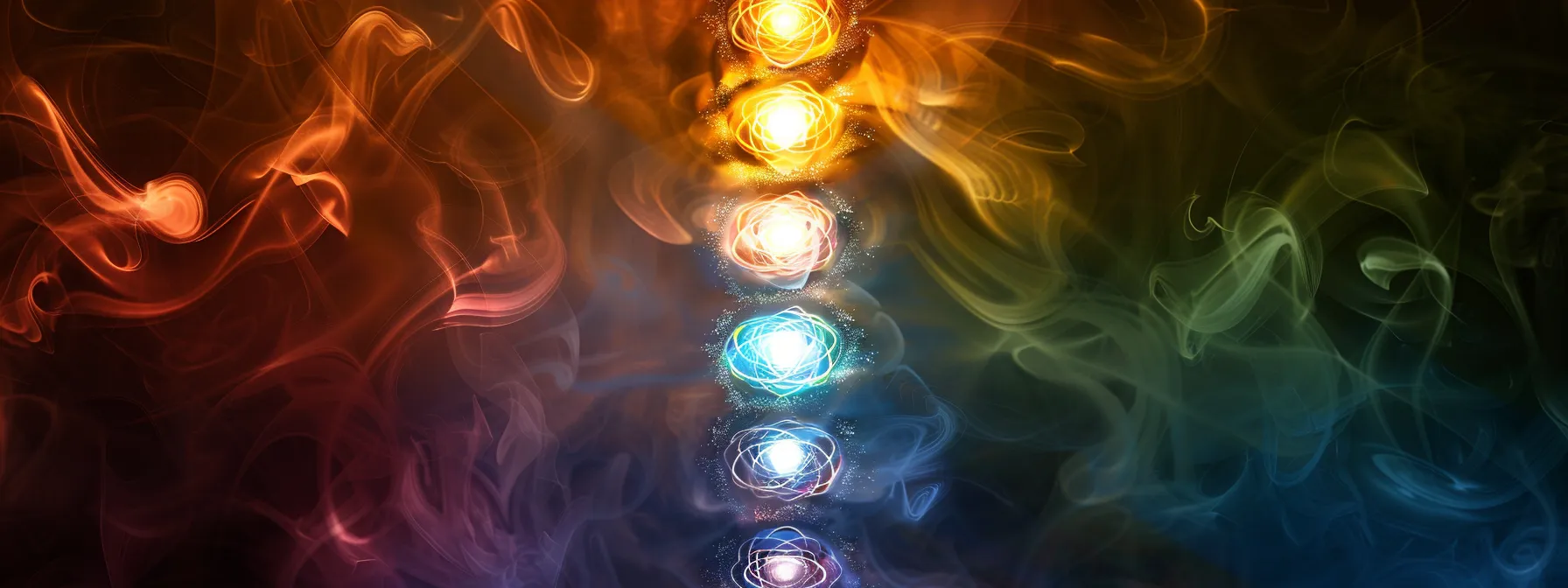 a glowing, ethereal image of seven vibrant, swirling chakras representing the powerful energy centers within the body.