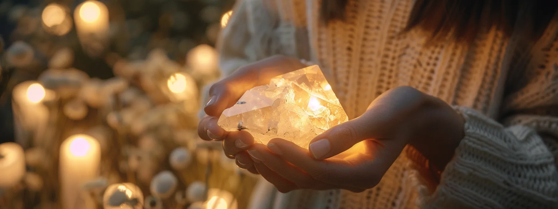 a person holding a crystal over their chest, surrounded by soft candlelight, as they analyze their own chakra energy flow for signs of imbalance.